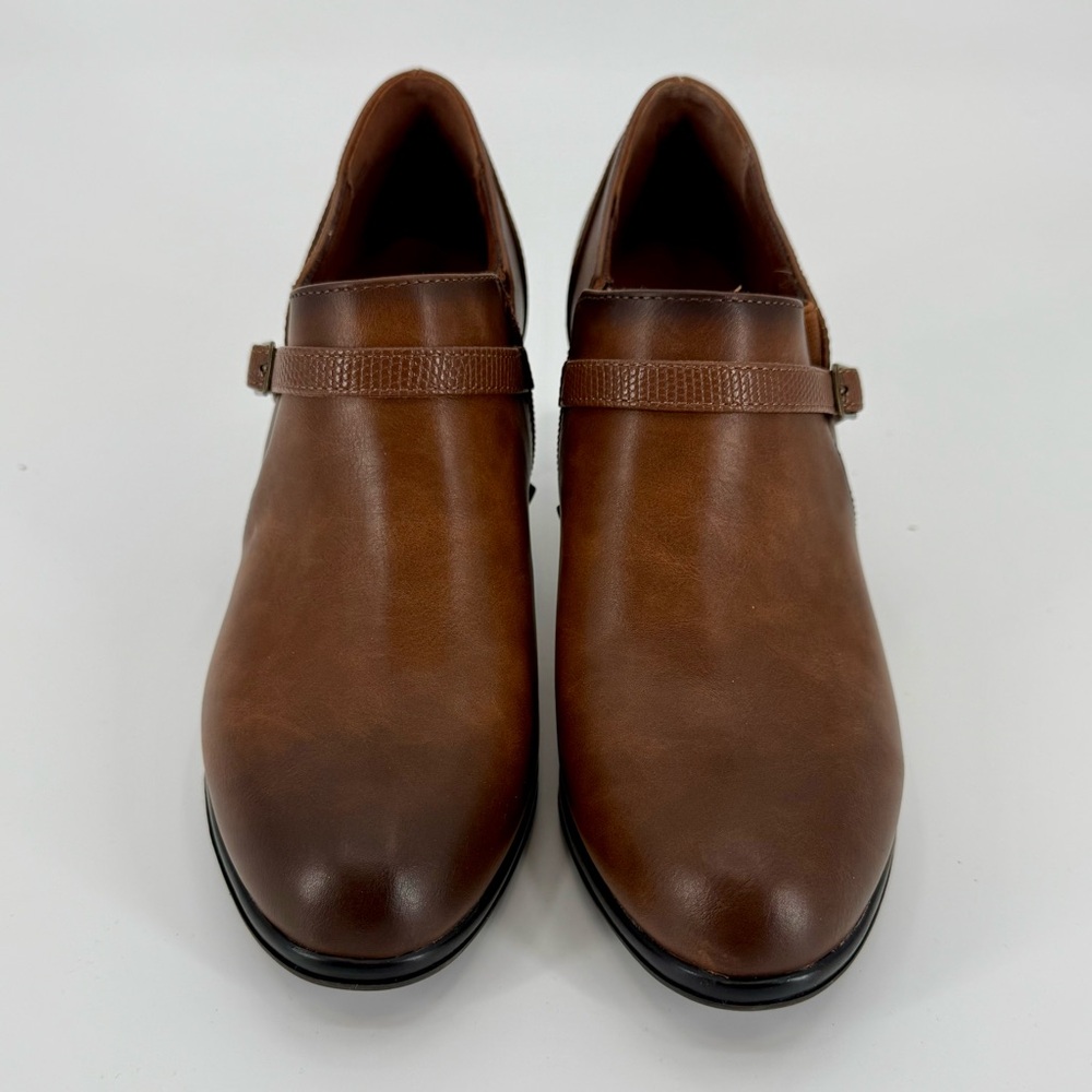Lauren Blackwell Brown Leather Ankle Boots Size 8 Block Heel Booties Minimalist
